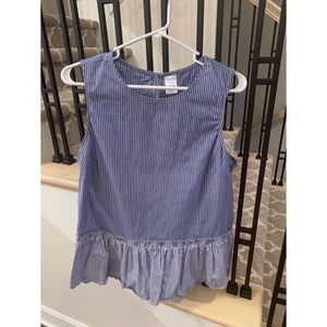 Blue and White Striped Peplum Tank Top